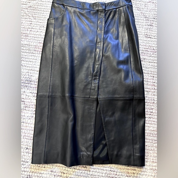 All Saints Dresses & Skirts - NWT All Saints Black Leather Midi Skirt w/ angular slit, pockets & front zipper